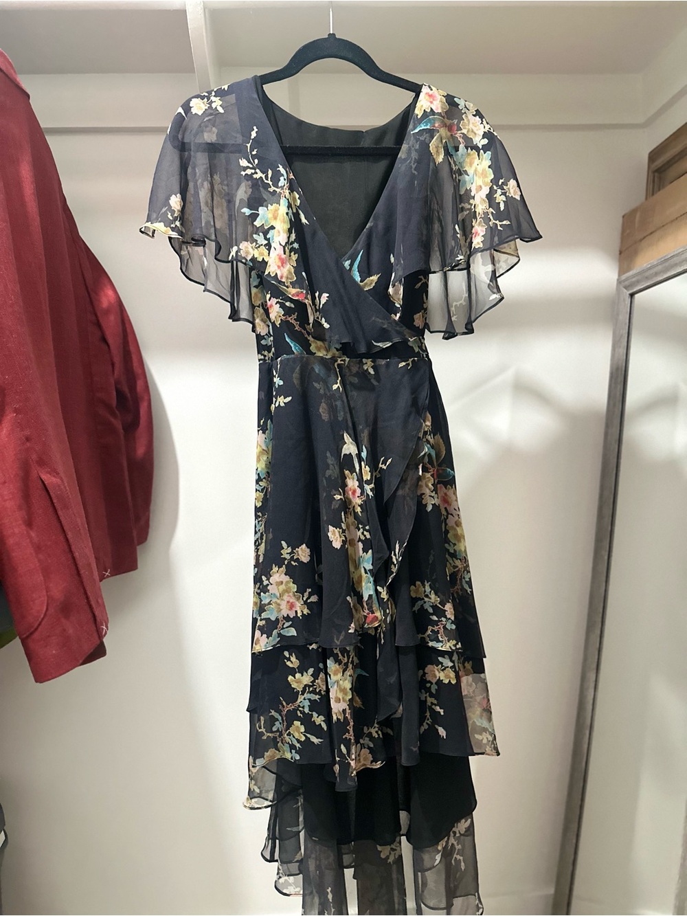 Zimmermann Navy Floral High-Low Wrap Dress